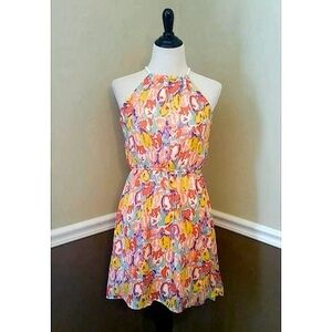 Peach & Aqua Floral Halter Summer Dress by Young Threads from ModCloth